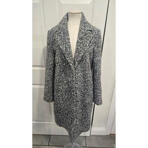 J McLaughlin Womens Textured Tweed Wool Blend Coat Size L Black White Oversized